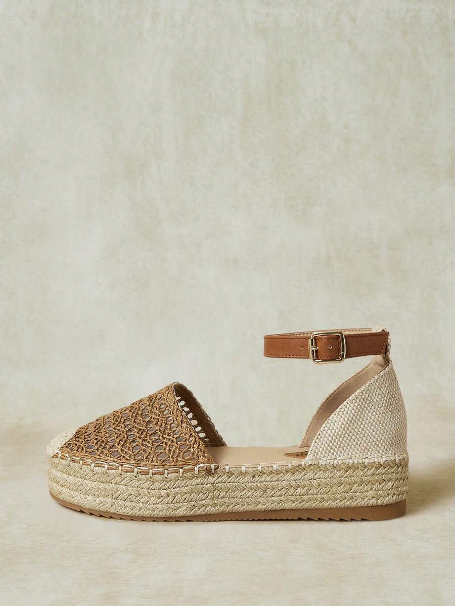 Styleloop Women's Camel Holiday Style Hollow Braided Strap Hemp Rope Platform Shoes - Camel - View 1