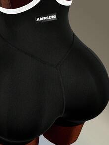Amplova 女款拼色掛脖運動連身褲 - 黑色 - 查看 9