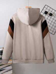 SHEIN 青少年男孩休閒拼色字母印花衛衣，適合秋冬穿著 - 彩色 - 查看 3
