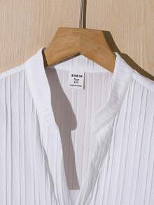 SHEIN 2件組青少年男孩寬鬆對比色圖案印花 Polo 領短袖針織上衣套裝，休閒風 - 白色 - 查看 4