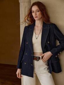 MOTF BLAZER BERKANCING GANDA BERSTRUKTUR - Biru - View 1