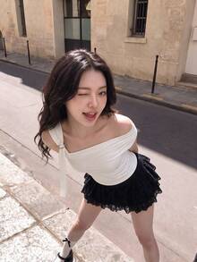 SHEIN MOD White Asymmetrical Shoulder Women Summer Music Festival White Top Tops - White - View 4