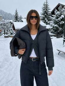 DAZY Women's Solid Color Long Sleeve Korean Style Cotton Padded Coat With Turn-Down Collar - Blue - View 2