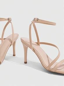 CUCCOO SZL 杏色漆皮交叉綁帶細高跟圓頭女鞋 扣飾宴會通勤高跟涼鞋 - 杏色 - 查看 5