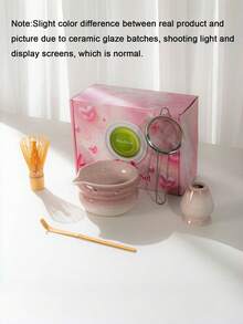 Gradient Bow Matcha Set Japanese Ceramic Tea Bowl With Spout Bamboo Tea Whisk And Sieve 5-Piece Complete Gift Box Afternoon Tea Gift Tea Set - Multicolor - View 17