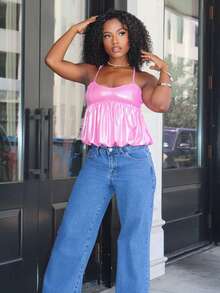 Steph T Pink Shiny Camisole For Women Summer Casual - Pink - View 4