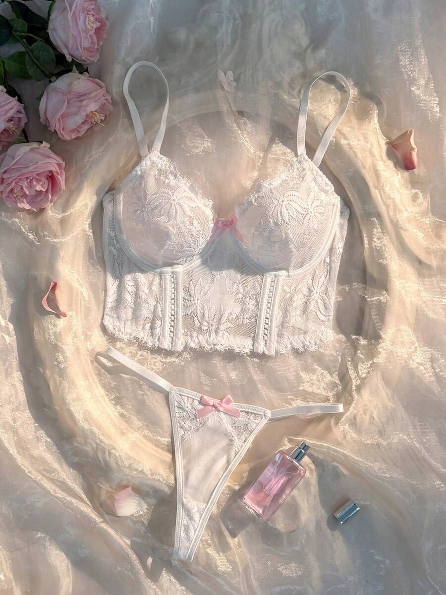 Crystal Vow 女款 2 件組蕾絲內衣套裝 - 白色 - 查看 1