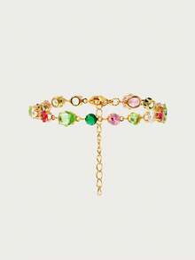 Glisma Colored Gemstone Inlaid Women's Chain Bracelet (Random Color Arrangement) - Gold - View 3
