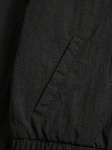 SHEIN Tween女孩秋季新款波點圖案寬鬆立領外套，黑色校園職業日街頭風夾克 - 黑色 - 查看 7