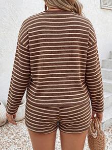SHEIN LUNE 女款秋冬新款熱銷拼色條紋印花休閒百搭大尺碼兩件套 - 彩色 - 查看 2