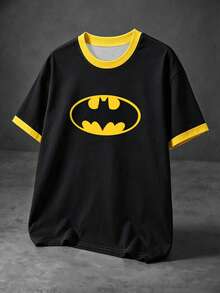 BATMAN X SHEIN Manfinity EMRG 男士對比滾邊休閒百搭日常短袖T恤 - 彩色 - 查看 1