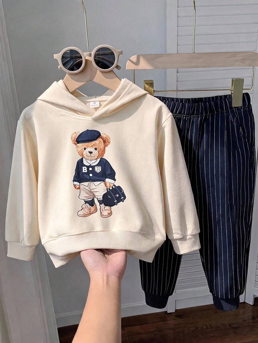 Young Boys Casual Minimalist Loose Fit Long Sleeve Hoodie Sweatshirt 2 Pieces Set Suitable For Autumn/Winter Matching Set Graphic Vacation Comfortable - Multicolor - View 1