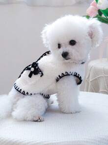 PETSIN 1pc Simple Black And White Light Luxury Small Fragrant Style Pet Warm Vest, Cat And Dog Universal Clothes, Autumn And Winter Casual Can Be Folded Into Pet Coats - White - View 5