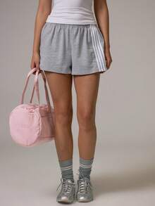 Musera Sport Contrast Colour Side Stripe Elasticated Waist Loose Fit Mini Shorts Daily Casual Pilates Gym Sport Active - Grey - View 3