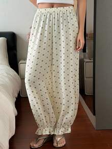 DAZY Summer Autumn Floral & Polka Dot Loose Ruffle Lantern Pants Women's Pajama Bottoms - Beige - View 6