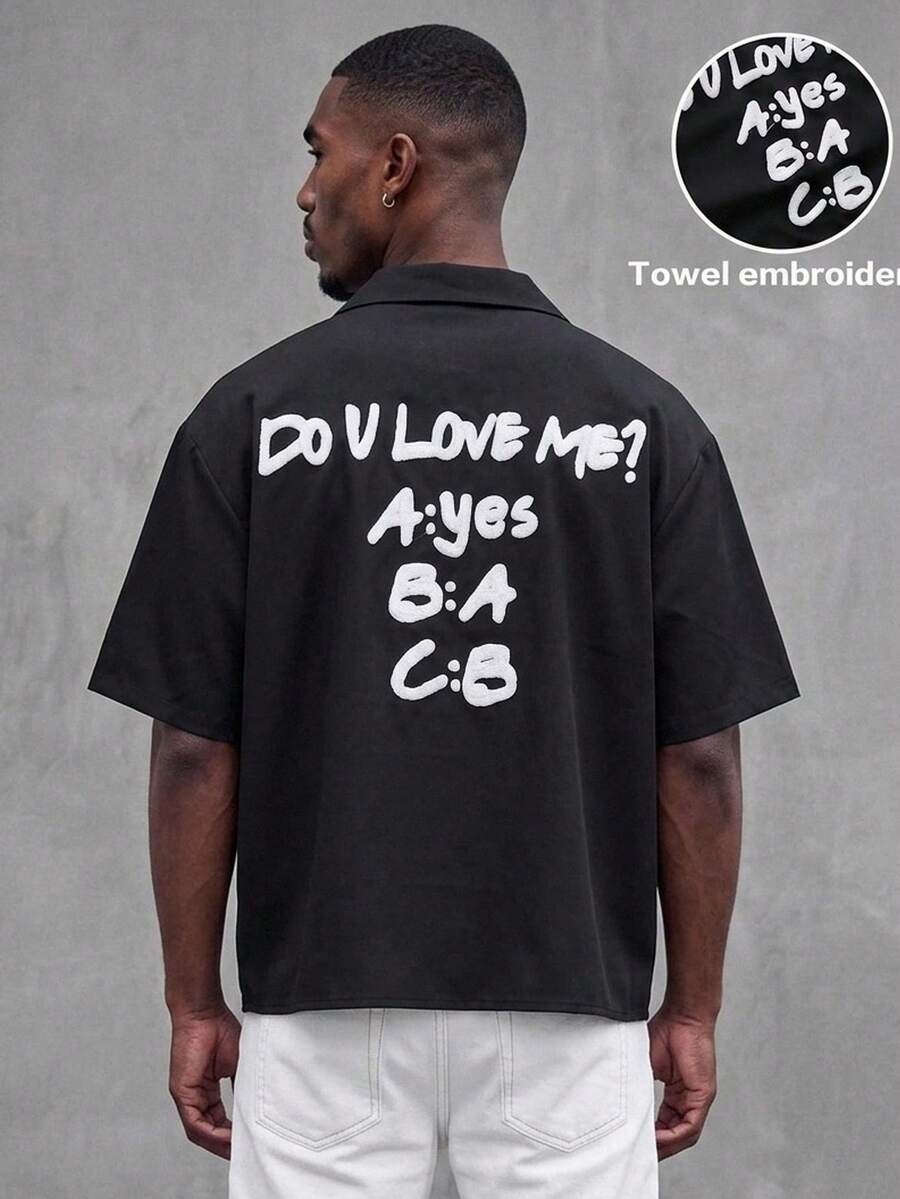 Manfinity RebelGame Men's Summer Casual Slogan Embroidered Shirt - Black - View 1