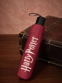HARRY POTTER X SHEIN Retro Castle Magic Map Printing Folding Umbrella, Retro Pattern On A Black Background, Both Weather And Rain, Sun Protection And Rain Protection, Light And Easy Storage, Student Commuting, Daily Travel, Short Distance - Black - View 2