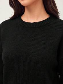 SHEIN Orluneo Women's Black Fall Winter Basic Casual Round Neck Pullover Sweater,Elegant Slouchy Loose Retro School Back-To-School Outdoor Commuting Fall Cloth - Black - View 4