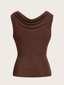 SHEIN ICON Top de tanque ajustada fruncida con cuello drapeado de unicolor informal - Café integral - Ver 2