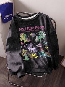 My Little Pony X SHEIN Plus Size Women's Slogan Cartoon Print Crew Neck Long Sleeve Casual Sweatshirt Fall - White - View 1