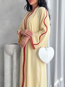 Yasmyna 优雅宽松蜜桃粉色荷叶边米色长款女式罩袍 - 黃色 - 查看 7