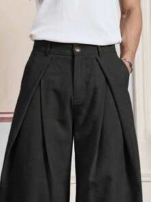 EASEVO Men's Plus Size Solid Color Pleated Pocket Curved Leg Wide Leg Long Pants - Black - View 4