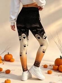 Aidyla Women's Halloween Ghost Print Lace-Up Slim Fit Leggings - Multicolor - View 2