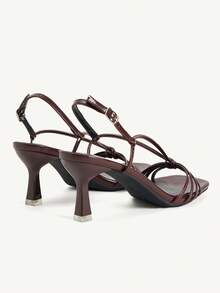 CUCCOO CHICEST Dark Brown Patent Leather Thin Strap Square Toe High-Heeled Sandals, Retro Temperament Buckle High-Heeled Open-Toed Women's Shoes - Brown - View 6