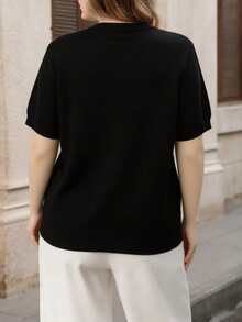 Lacomfia Sweater Pullover Kasual Harian Wanita Ukuran Besar dengan Motif Geometris - Grey - View 2