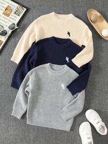 SHEIN 3件組/返校季男童小男孩黑色灰色卡其色百搭紋理鬆款套頭秋季毛衣，Y2K，假日，生日男孩，Lmoss Kids - 彩色 - 查看 6