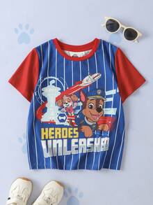 SHEIN | PAW Patrol Young Boy Colorblock Striped Cartoon Print T-Shirt - Multicolor - View 1