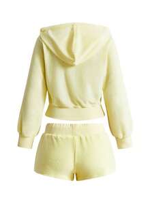 Sweetness Cute Yellow Towel Fabric Embroidered Sweatshirt Women's 2 Pieces Set - Light Yellow - View 2
