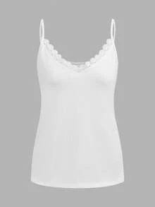 SHEIN LUNE 95%棉 3件組黑白紅棕修身蕾絲飾邊細肩帶背心，適合春夏，百搭層搭背心 - 彩色 - 查看 12