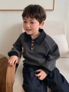 DAZY Baby Boys Contrast Color Lapel Long Sleeve Sweatshirt Toddler Fall - Grey - View 4