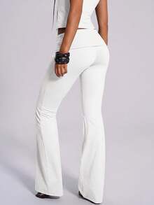 TypaGal White Women's Waist Fold Eyelet Design Flare Pants Going Out Night Autumn Sexy - White - View 2