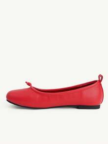 CUCCOO CHICEST Spring And Summer Lychee Pattern Soft Leather Chinese Style Buckle Square Toe Flat Heel Positive Red Ballet Shoes Gentle Low Vamp Commute - Red - View 4
