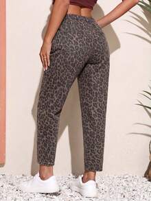 EMERY ROSE Plus Size Casual Leopard Print Denim Jeans - Multicolor - View 2