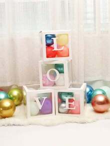 1/5Pcs Clear Balloon Box With Alphabet Letters – 27/1pc Letter Set, Transparent Acrylic Party Decor For Birthday, Bridal Shower, Gender Reveal - White - View 2