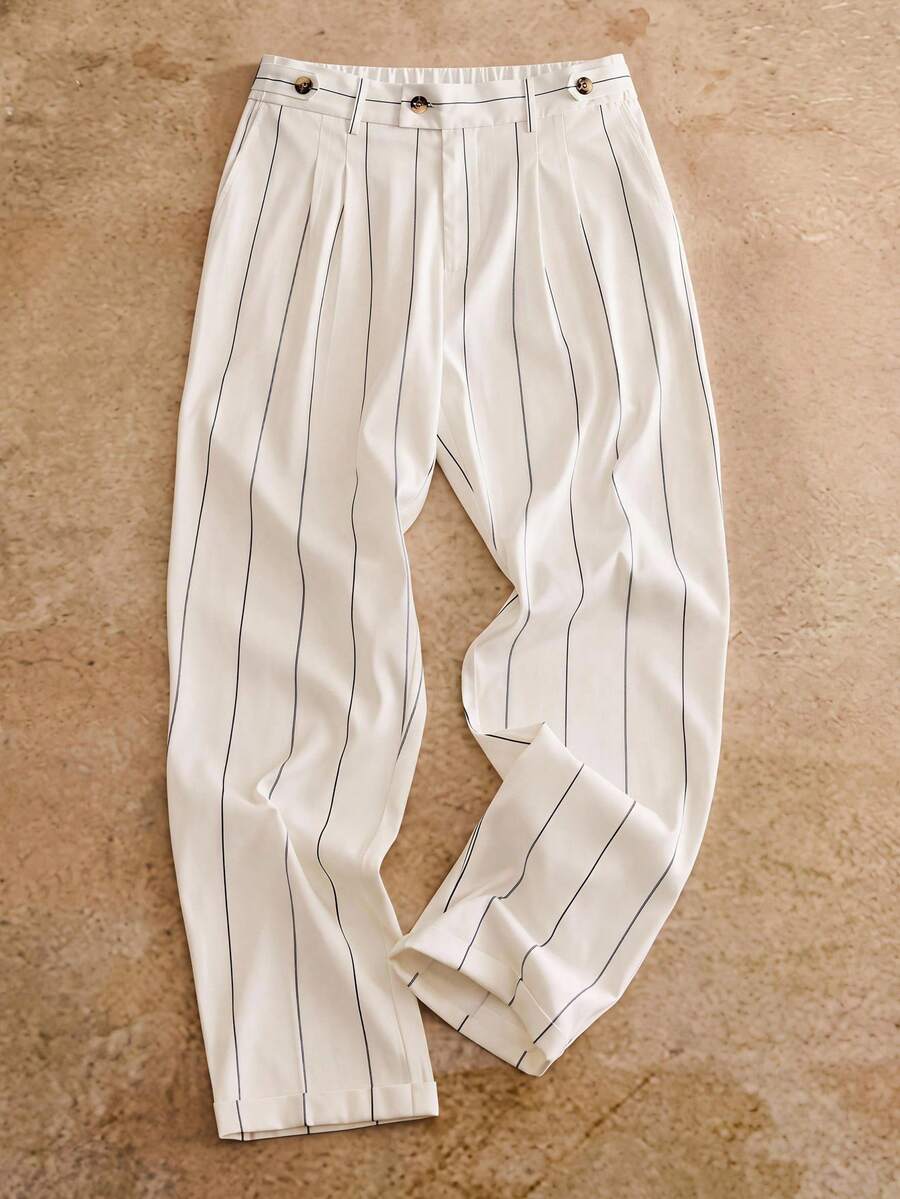 HIMLAND Men's Striped Casual Tropical Versatile Daily Wear Long Pants Vacation Black And White Autumn - White - View 1