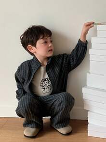 DAZY Infant (Boy) Striped Long Sleeve Jacket & Long Pants Korean Style 2 Pieces Set Toddler Fall - Grey - View 6