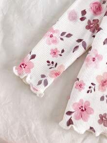 SHEIN Flower More Flower 新生兒長袖褲裝套裝 - 粉色 - 查看 4