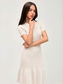 SHEIN Orluneo 新款春秋季性感修身优雅淑女风高品质针织毛衣连衣裙 - 米色 - 查看 3