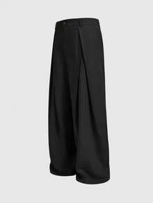 EASEVO Men's Plus Size Solid Color Pleated Pocket Curved Leg Wide Leg Long Pants - Black - View 5