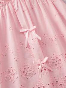 Elorette Pink Embroidered Flutter Sleeve A-Line Hem Loose Bow Bohemian Romantic Pastoral Women's Nightgown - Pink - View 6
