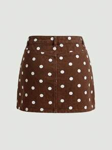 SHEIN MOD 女款丹寧迷你裙，紅色，100%棉，休閒 - 彩色 - 查看 2
