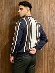 Manfinity Dauomo Men's Colorblock Striped Pullover Sweatshirt - Apricot - View 4