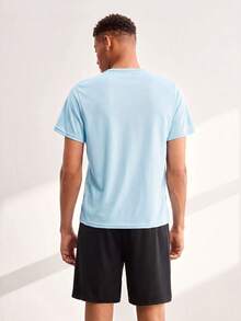 Driftmere 2pcs/Set Men's Summer Short Sleeve Outfit, Casual Sports Round Neck T-Shirt + Shorts Set Gym Running - Blue - View 2