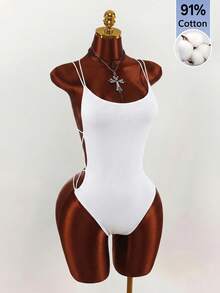 Amplova Bodysuit Pas Badan Tanpa Lengan dengan Tali Bahu Ganda dan Desain Silang - Putih - View 7