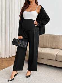 SHEIN Comfortable Versatile Adjustable Waistband Pocket Pants For Pregnant Women, Daily Wear Fall - Black - View 6