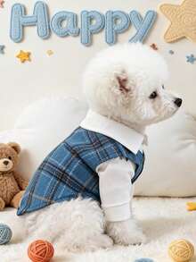 PETSIN 1pc Plaid Woolen Pet 2 In 1 Suit Vest, British College Style Dog Formal Dress, Wedding Companion Pet, Birthday Party, Daily Cat And Dog - Multicolor - View 16
